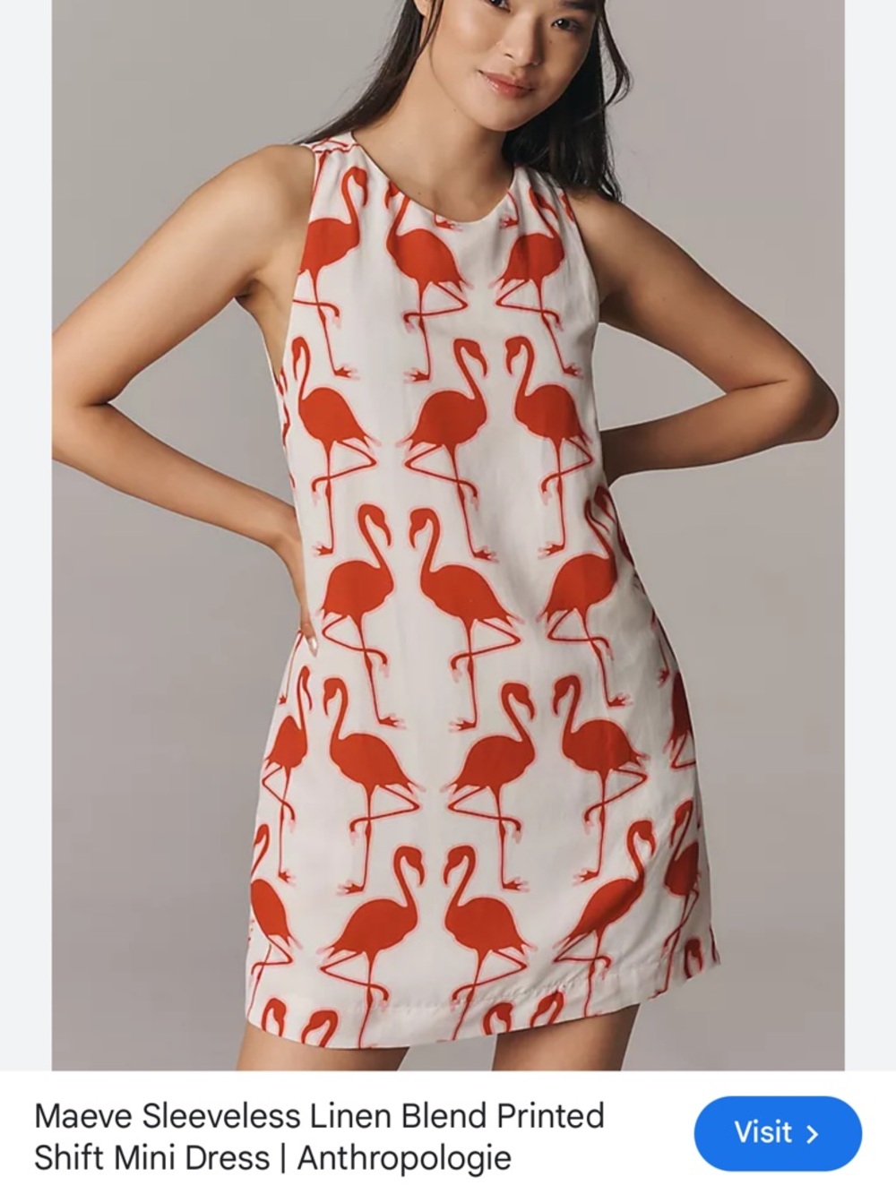 Maeve Anthropology Dress Halter Shift Backless Red White Flamingo Print
